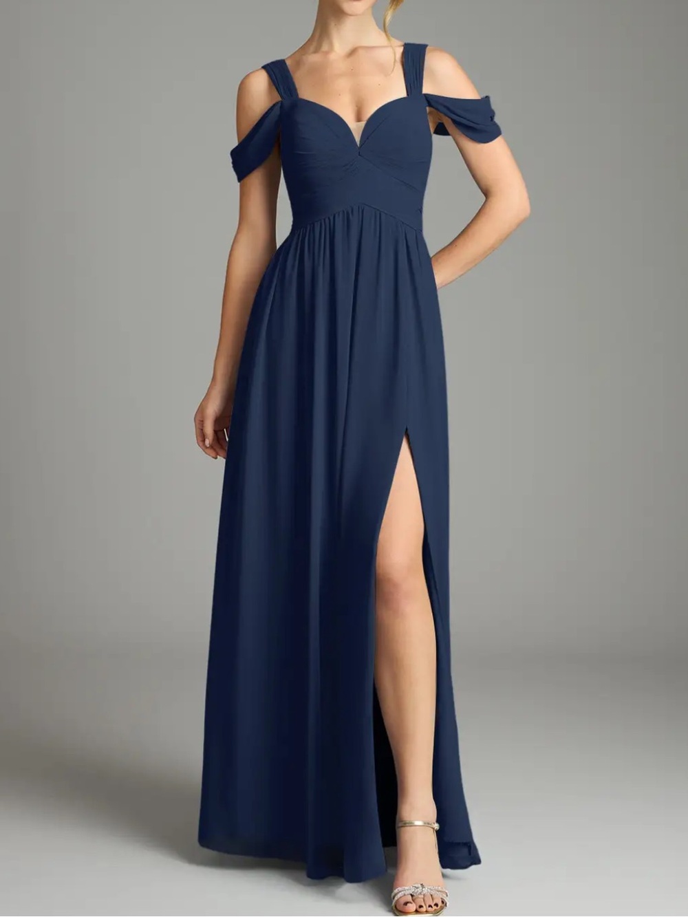 Azazie Lianne Dark Navy Blue Long Chiffon Bridesmaid Wedding Dress A10 6 8